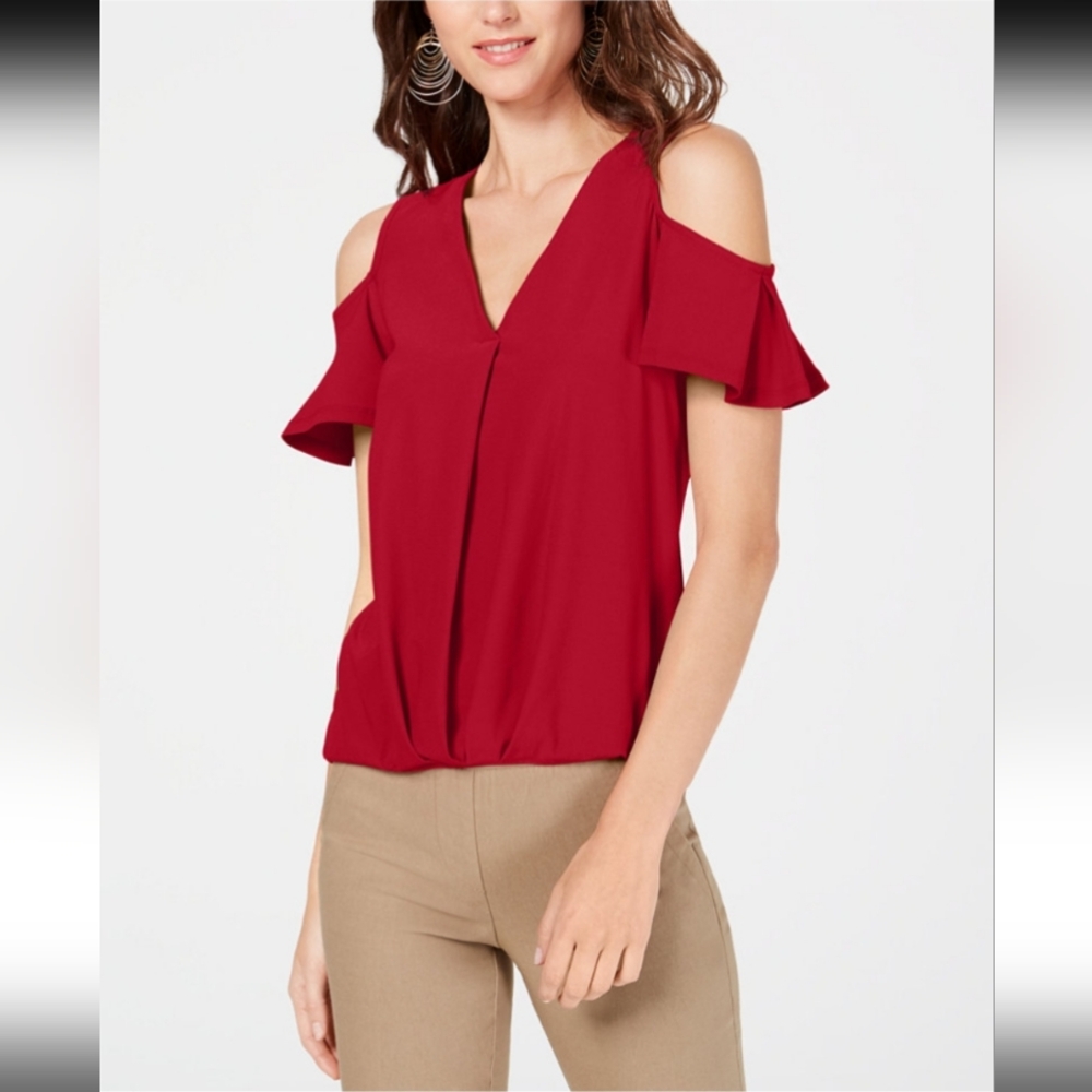 INC International Concepts Coral Cold Shoulder Blouse